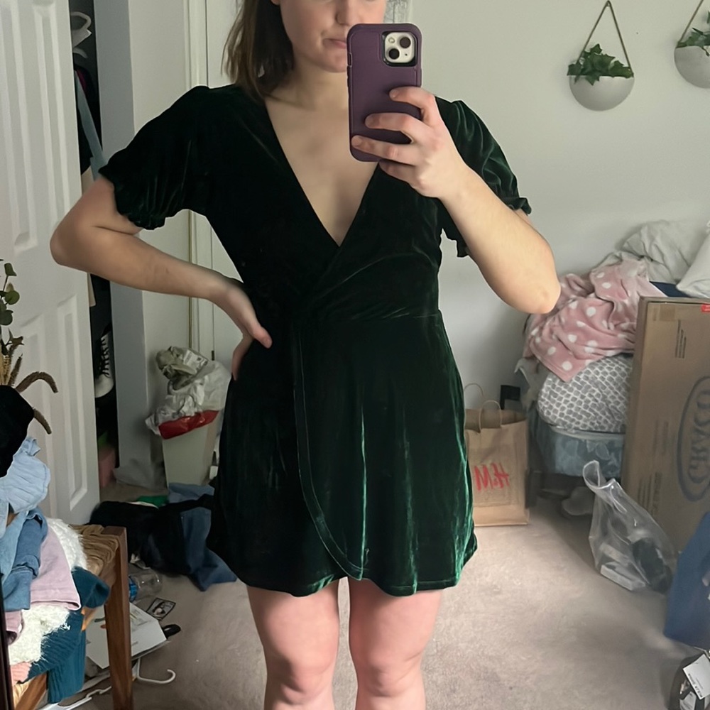 Green velvet formal dress